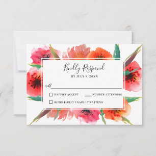 Rot gestrichene Poppies Blumenhochzeit RSVP Karte