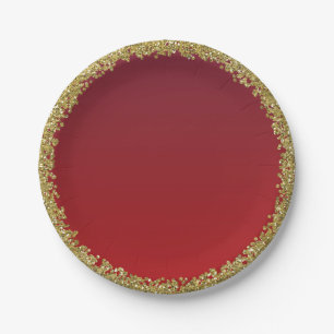 Rot getauchte Gold Glitter Glam Funkel Party Pappteller