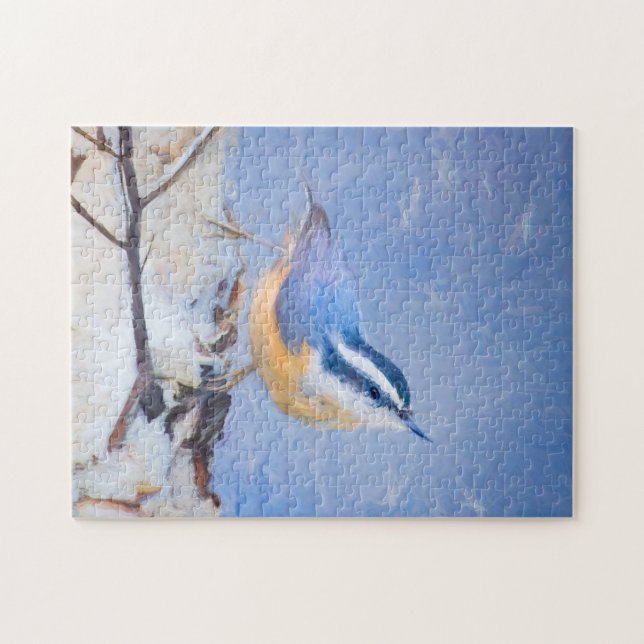 Rot gezapfte Nuthatch Malerei Original Vogelkunst (Horizontal)