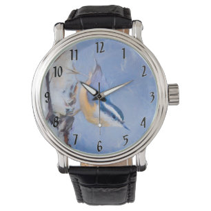 Rot gezapfte Nuthatch Malerei Original Vogelkunst Armbanduhr