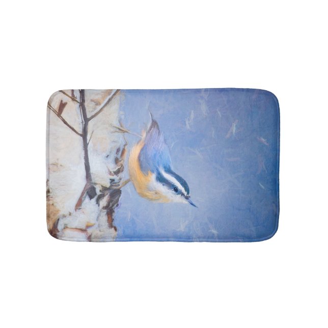 Rot gezapfte Nuthatch Malerei Original Vogelkunst Badematte (Vorderseite)