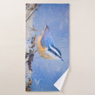Rot gezapfte Nuthatch Malerei Original Vogelkunst Badhandtuch Set