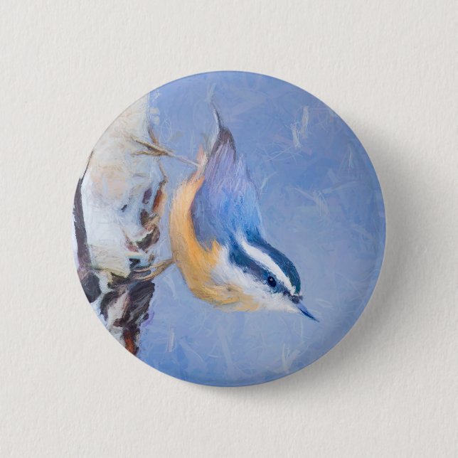 Rot gezapfte Nuthatch Malerei Original Vogelkunst Button (Vorderseite)