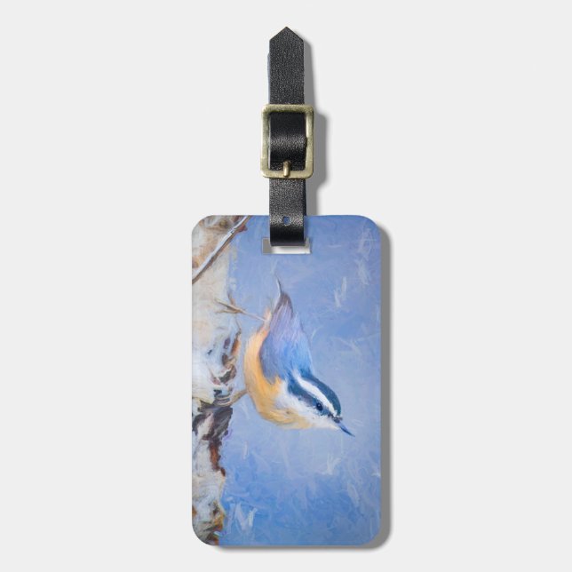 Rot gezapfte Nuthatch Malerei Original Vogelkunst Gepäckanhänger (Vorderseite vertikal)