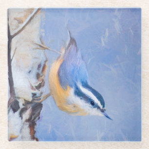 Rot gezapfte Nuthatch Malerei Original Vogelkunst Glasuntersetzer