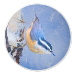 Rot gezapfte Nuthatch Malerei Original Vogelkunst Keramikknauf