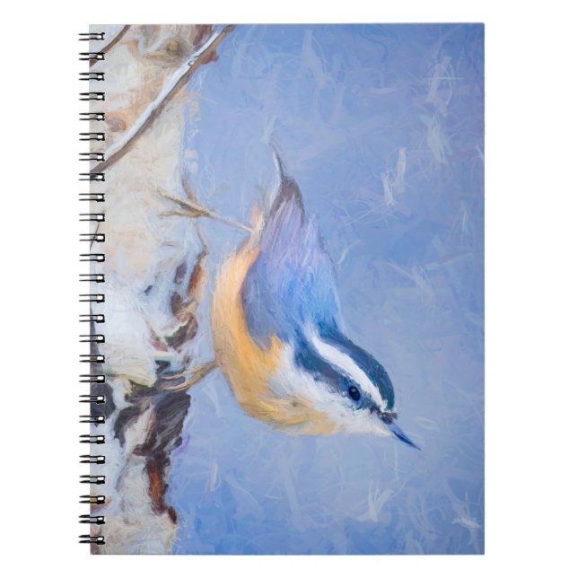 Rot gezapfte Nuthatch Malerei Original Vogelkunst Notizblock (Vorderseite)
