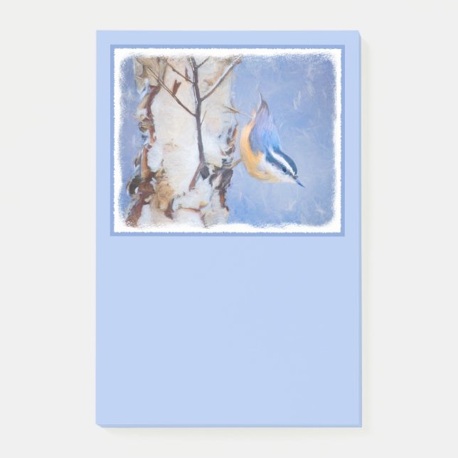 Rot gezapfte Nuthatch Malerei Original Vogelkunst Post-it Klebezettel (Vorderseite)