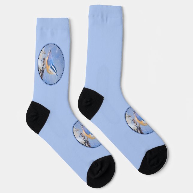 Rot gezapfte Nuthatch Malerei Original Vogelkunst Socken (Rechts)