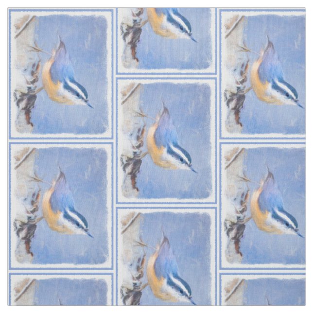 Rot gezapfte Nuthatch Malerei Original Vogelkunst Stoff (Muster)