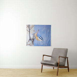 Rot gezapfte Nuthatch Malerei Original Vogelkunst Wandteppich