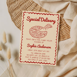 Rot gezeichnete Speziallieferung Pizza Baby Shower Einladung