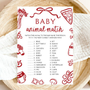 Rot gezeichnetes Baby-Tier-Match-Baby-Shower-Spiel Einladung