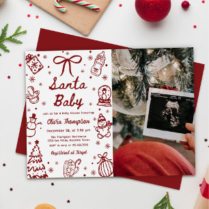 Rot gezeichnetes Weihnachtsmann-Baby-Shower-Foto Einladung