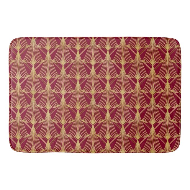 ROT & GOLD ART DECO FALSCHEN PATTERIEN BADEMATTE (Vorderseite)