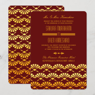 Rot & Gold Art Deco Stil Einladungen für Hochzeite