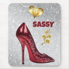 Rot & Gold auf Silberschuh | Mousepad