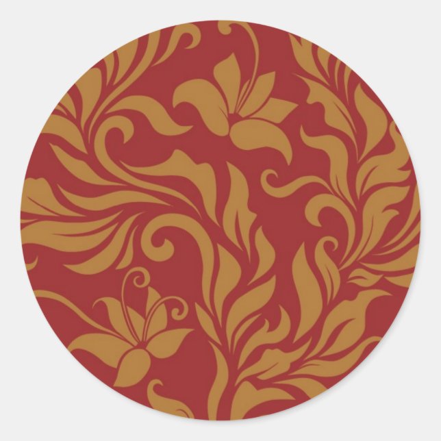 Rot-Gold-Blumenmuster Runder Aufkleber (Vorderseite)