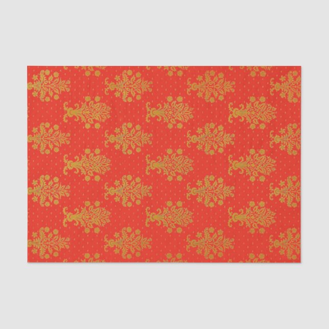 Rot-Gold-Blumenmuster Seidenpapier (Vorderseite)