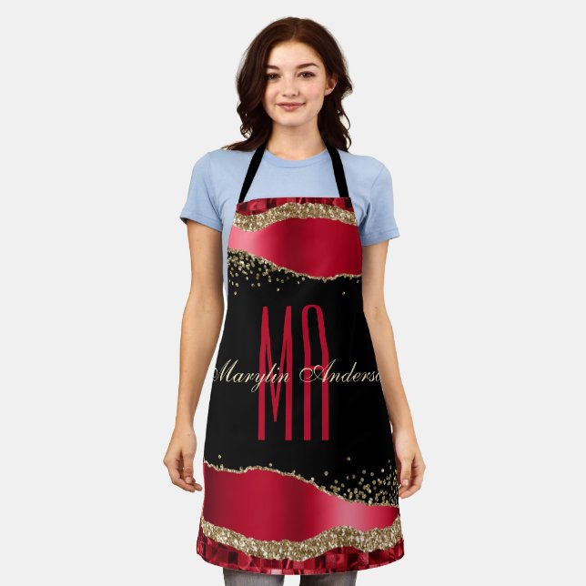 ROT & GOLD CHRISTMAS CHIC TEARS CUSTOM MONOGRAM SCHÜRZE (Getragen)