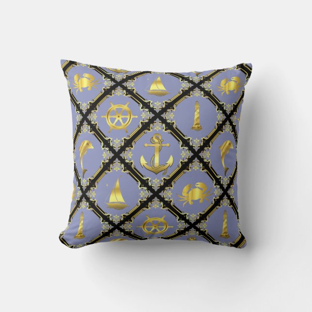 Rot/Gold/Delphin/Segelboot/Anker/Krabbe t Kissen (Vorderseite)