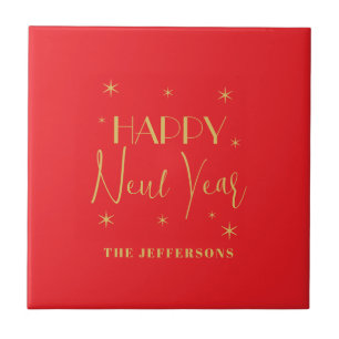 Rot & Gold Farben Frohe Weihnachten Familienname Fliese