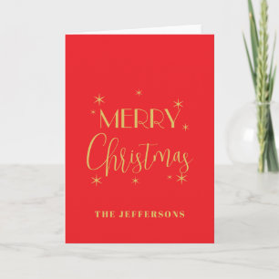 Rot & Gold Farben Frohe Weihnachten Familienname Karte