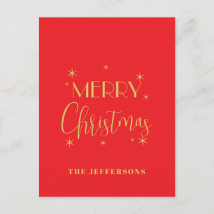 Rot & Gold Farben Frohe Weihnachten Familienname Postkarte