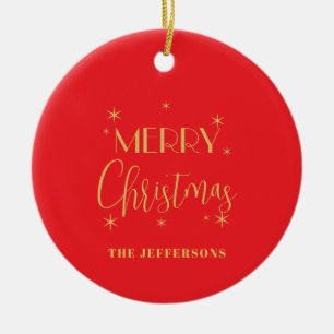 Rot & Gold Farben Frohe Weihnachten Neujahr Name Keramik Ornament