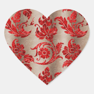 Rot Gold Faux-Velvet-Damaskus Herz-Aufkleber