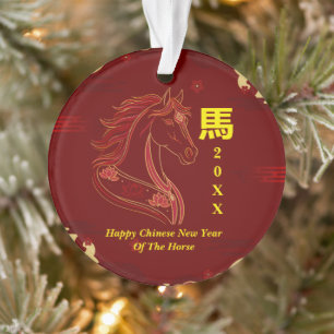 Rot & Gold Frohes chinesisches Jahr des Pferdes Ornament