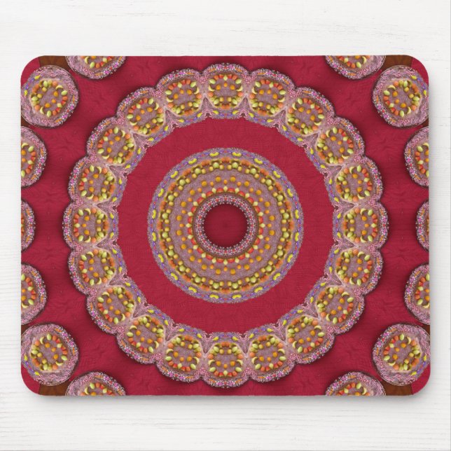 Rot Gold Gelbe Rosetten Mandala Mousepad (Vorne)