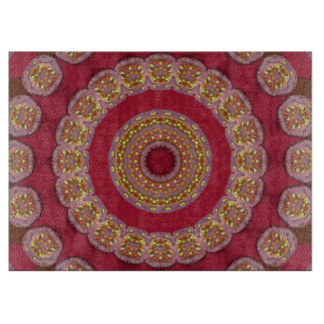 Rot Gold Gelbe Rosetten Mandala Schneidebrett (Vorderseite)