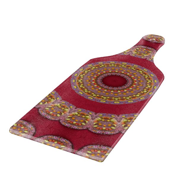 Rot Gold Gelbe Rosetten Mandala Schneidebrett (Ecke)