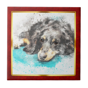 Rot & Gold gerahmter abstrakter Hundedruck Fliese