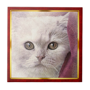 Rot & Gold gerahmter abstrakter Katzenprint Fliese