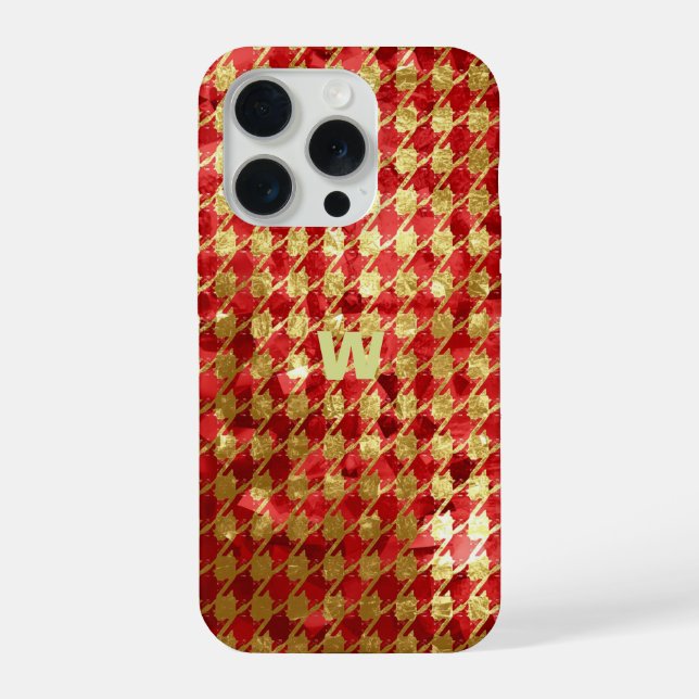 Rot & Gold Gingham iPhone 15 Pro Hülle (Rückseite)