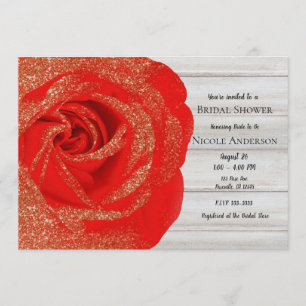 Rot Gold Glitter Rose Weiß Holz Shabby Chic Einladung