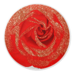 Rot Gold Glitter Rose Weiß Holz Shabby Chic Keramikknauf