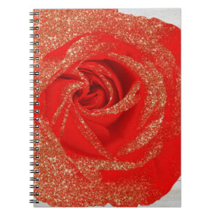 Rot Gold Glitter Rose Weiß Holz Shabby Chic Notizblock