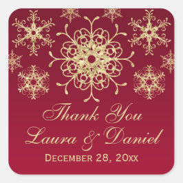 Rot, Gold Glitzer sieht Snowflake Hochzeitsticker Quadratischer Aufkleber