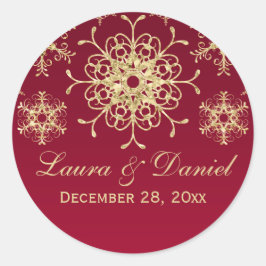 Rot, Gold Glitzer sieht Snowflake Hochzeitsticker Runder Aufkleber