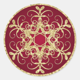 Rot, Gold Glitzer sieht Snowflake Hochzeitsticker Runder Aufkleber
