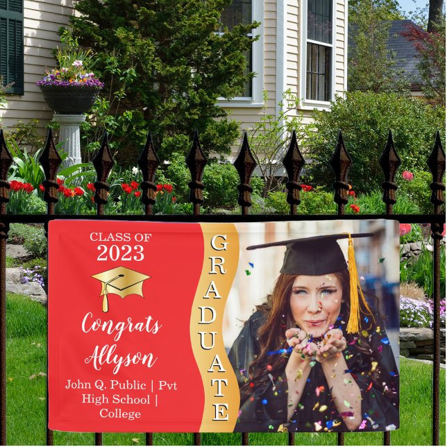 Rot | Gold Glückwunschs Graduate Wave Foto Banner (Von Creator hochgeladen)