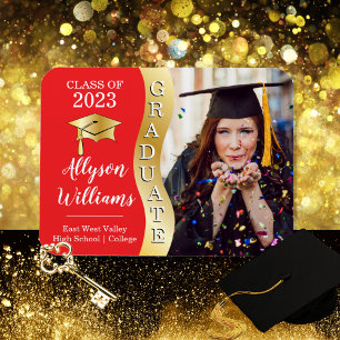 Rot   Gold Graduate Wave Grad Cap Foto Magnet