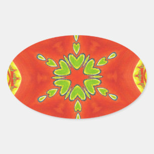 Rot Gold Grün Mandala-Kunstprint Ovaler Aufkleber