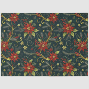Rot Gold Grün Weihnachtsblumen Decoupage  Seidenpapier