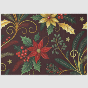 Rot Gold Grün Weihnachtsblumen Decoupage Seidenpapier