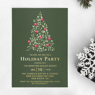 Rot Gold Grün Weihnachtsfeier Firmenparty Folieneinladung