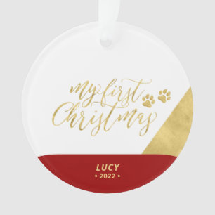 Rot & Gold Haustier Hund Erstes Weihnachten Foto-O Ornament